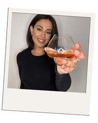 Polaroid-style customer review – EQUILO No.1 glass being held by Sarah R.