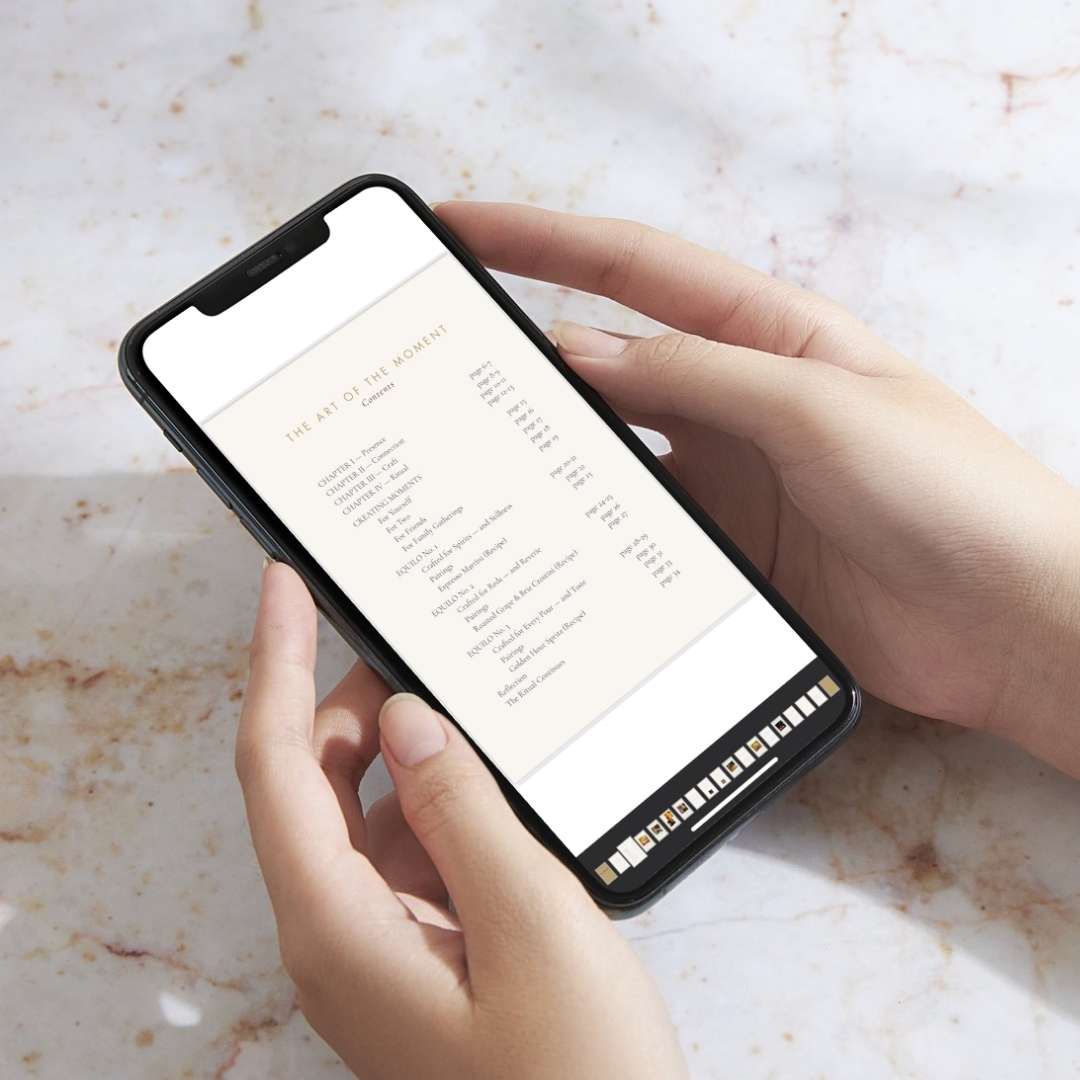 Table of contents from the art of the moment on smart phone being held