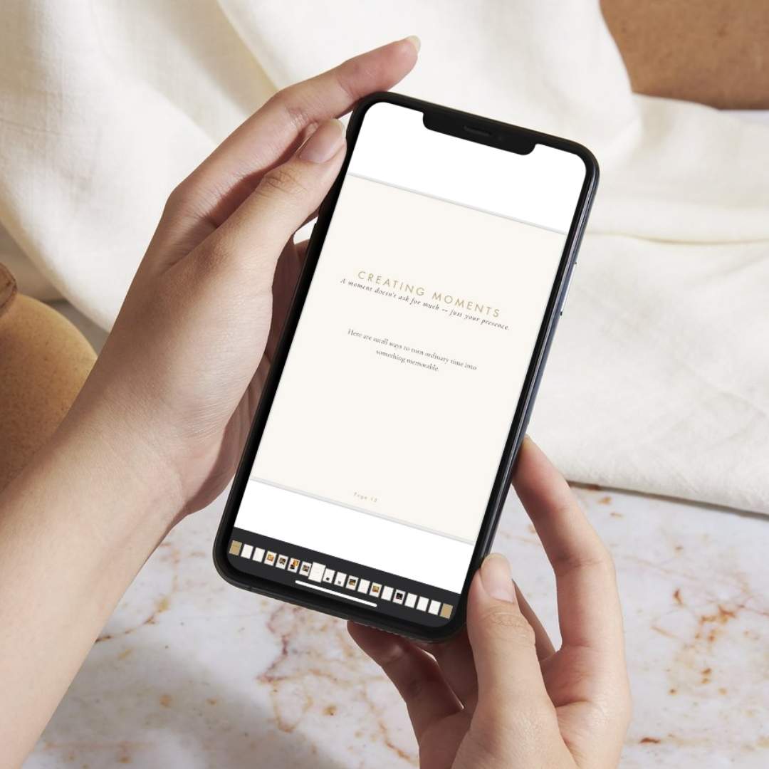 The Art of the Moment sample page creating moments on smart phone being held.
